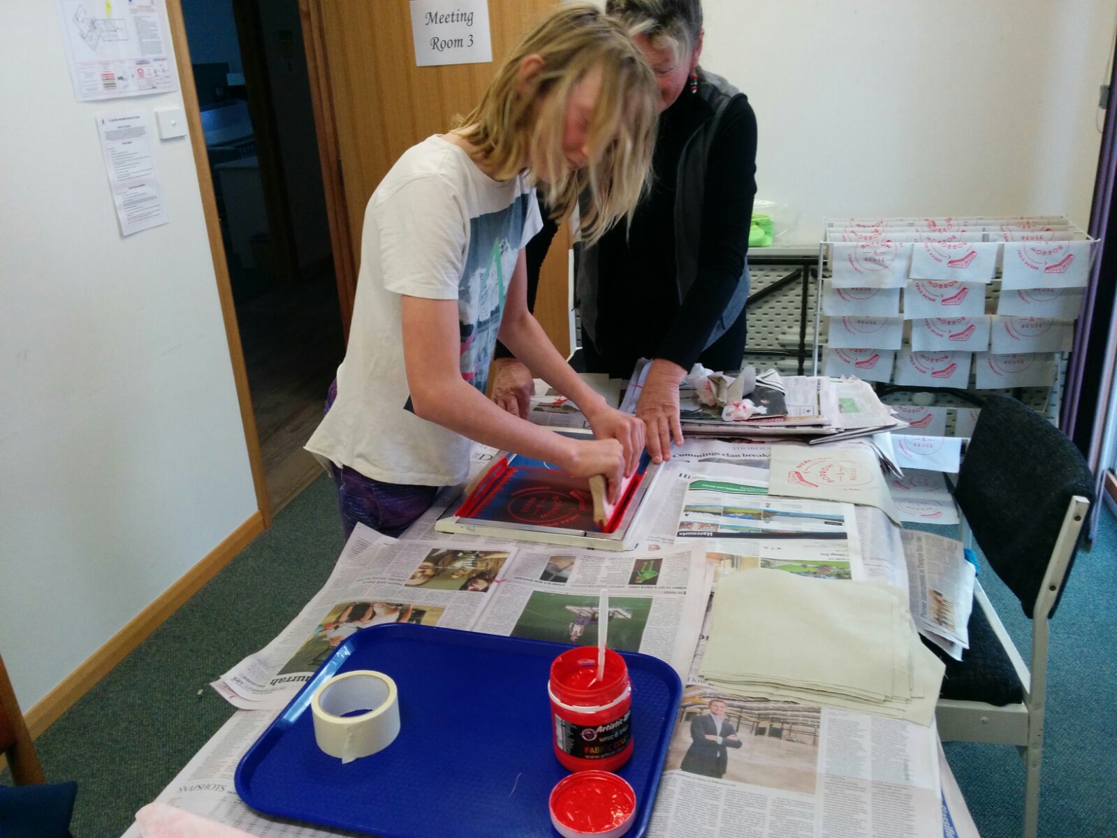 Xavier and Su silk screen printing